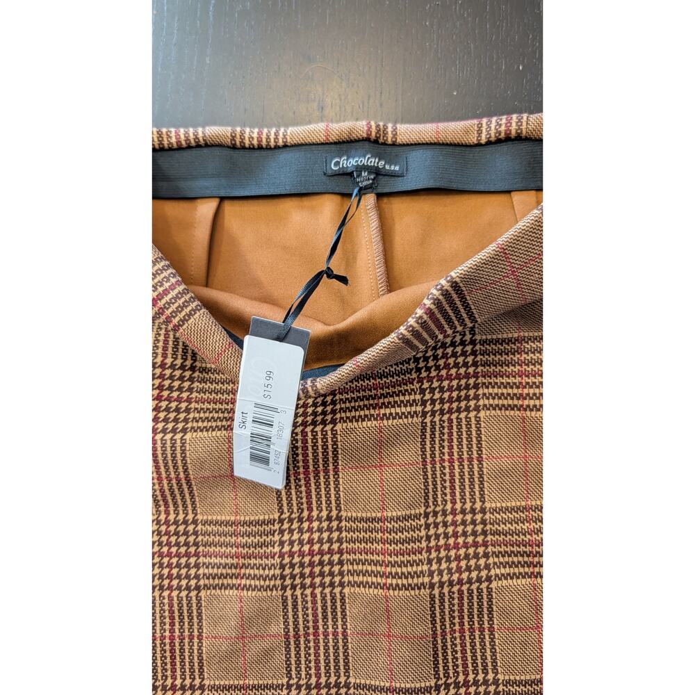 New Chocolate USA Brown Plaid Mini Skirt Medium Academia Preppy Fall - Picture 8 of 8